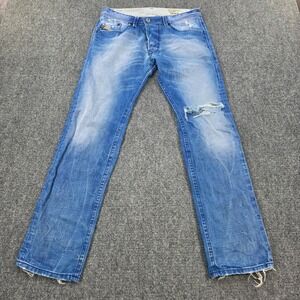 Diesel Darron 0811V Jeans Mens 29x30 Slim Tapered Distressed‎ Light Wash Denim